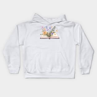 Nordic Wildflowers growing from an open book - the book club Kids Hoodie